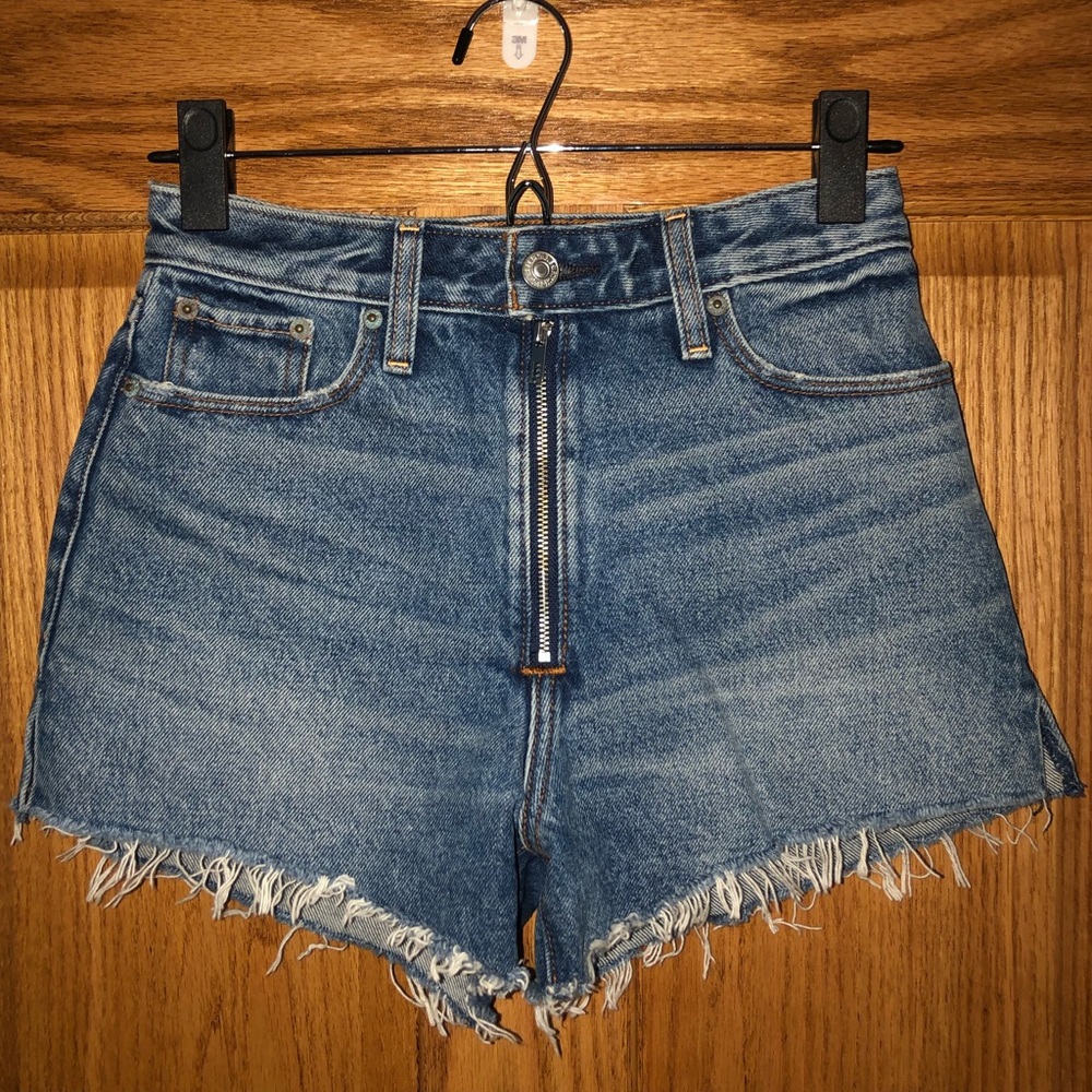 High Waisted Girlfriend Jean Zip Distressed Shorts